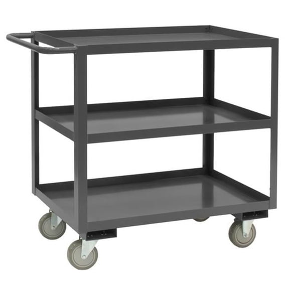 14 Gauge Tubular Push Handled Rolling Service Cart with 3 Shelves & 1.63 in. Lips Up, Gray - 48 x 24 x 35 in.