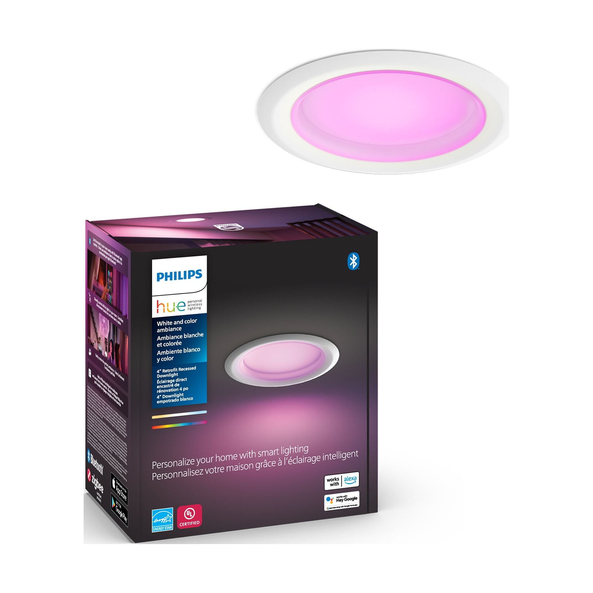 (2 pack) Philips Hue 4" White and Color Ambiance High Lumen Recessed Downlight, White