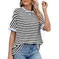 thumbnail image 5 of UVN Striped Tops for Women Summer Short Sleeve T Shirts Casual Crewneck Color Block Shirts, 5 of 10