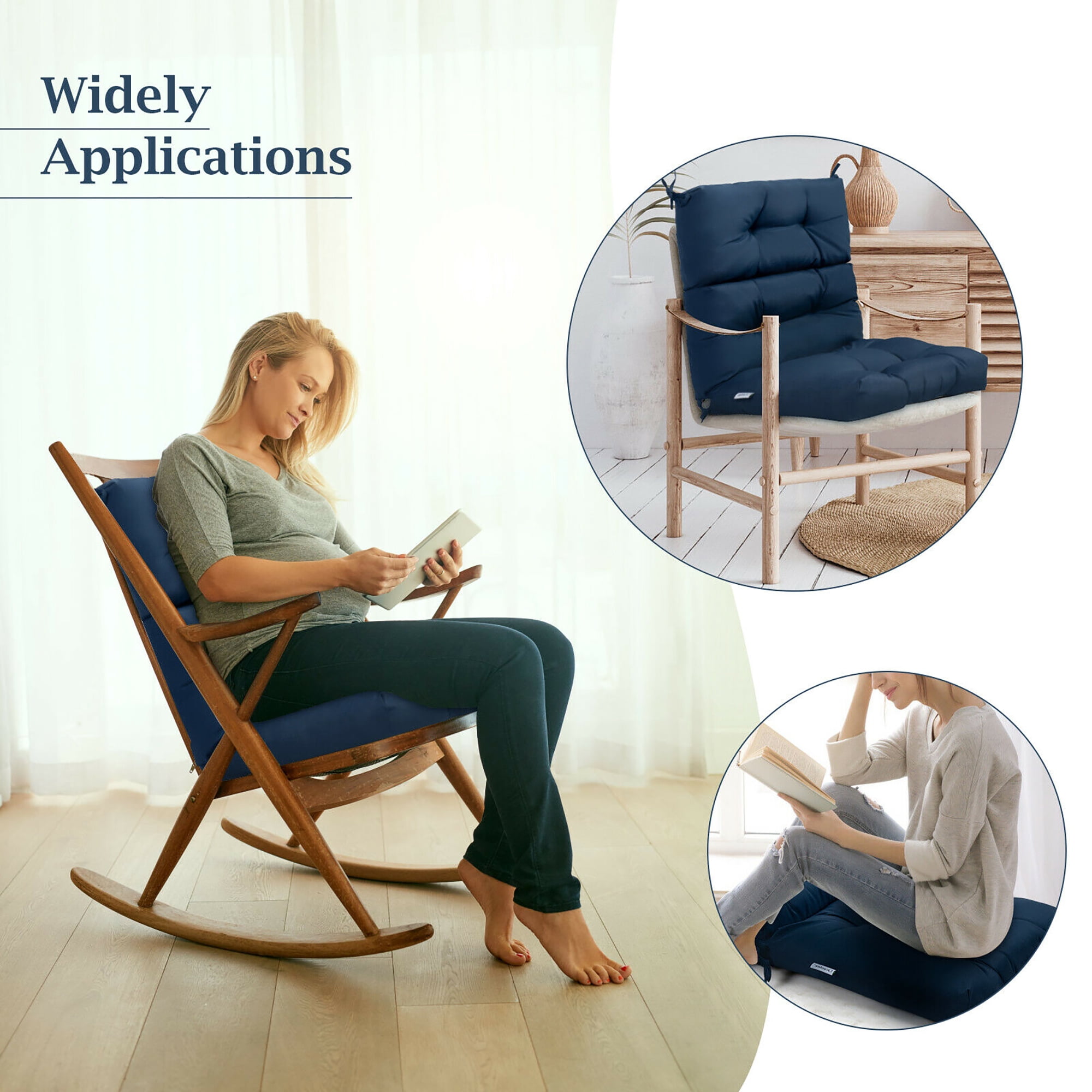 Costway 22''x44'' Back Chair Cushion Tufted Pillow Patio Seating Pad Blue