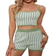 thumbnail image 1 of Women Summer 2Pcs Tracksuit Houndstooth Spaghetti Straps Cropped Tank Tops and Elastic Waist Shorts Set Black M, 1 of 8