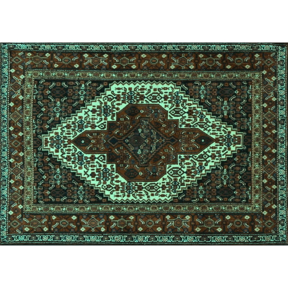 Ahgly Company Machine Washable Indoor Rectangle Persian Turquoise Blue Traditional Area Rugs, 5' x 7'