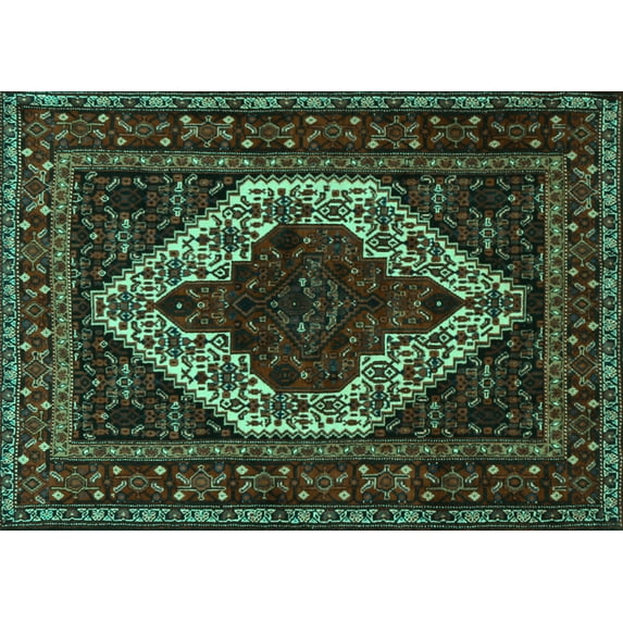 Ahgly Company Indoor Rectangle Persian Turquoise Blue Traditional Area Rugs, 7' x 9'