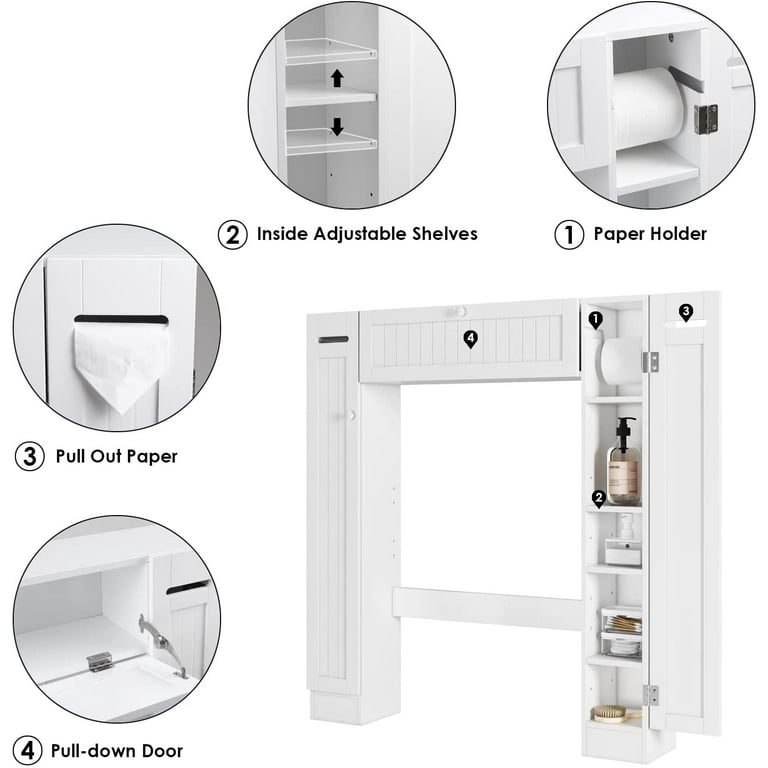Homeiju Over The Toilet Storage Cabinet with Toilet Paper Holder Stand,  35.5'' Wide Freestanding Bathroom Organizer Space-Saving Toilet Rack for