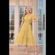 thumbnail image 2 of Vestido de Larga con Cuello en V, Plisado y Mangas Abullonadas, Amarillo, Talla S, 2 of 4