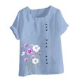 thumbnail image 4 of Lydiaunistar Plus Size Summer Tops for Women Printed Short Sleeve Button Blouse, Casual Linen-Look Polyester Shirt Sizes S-5XL, 4 of 4