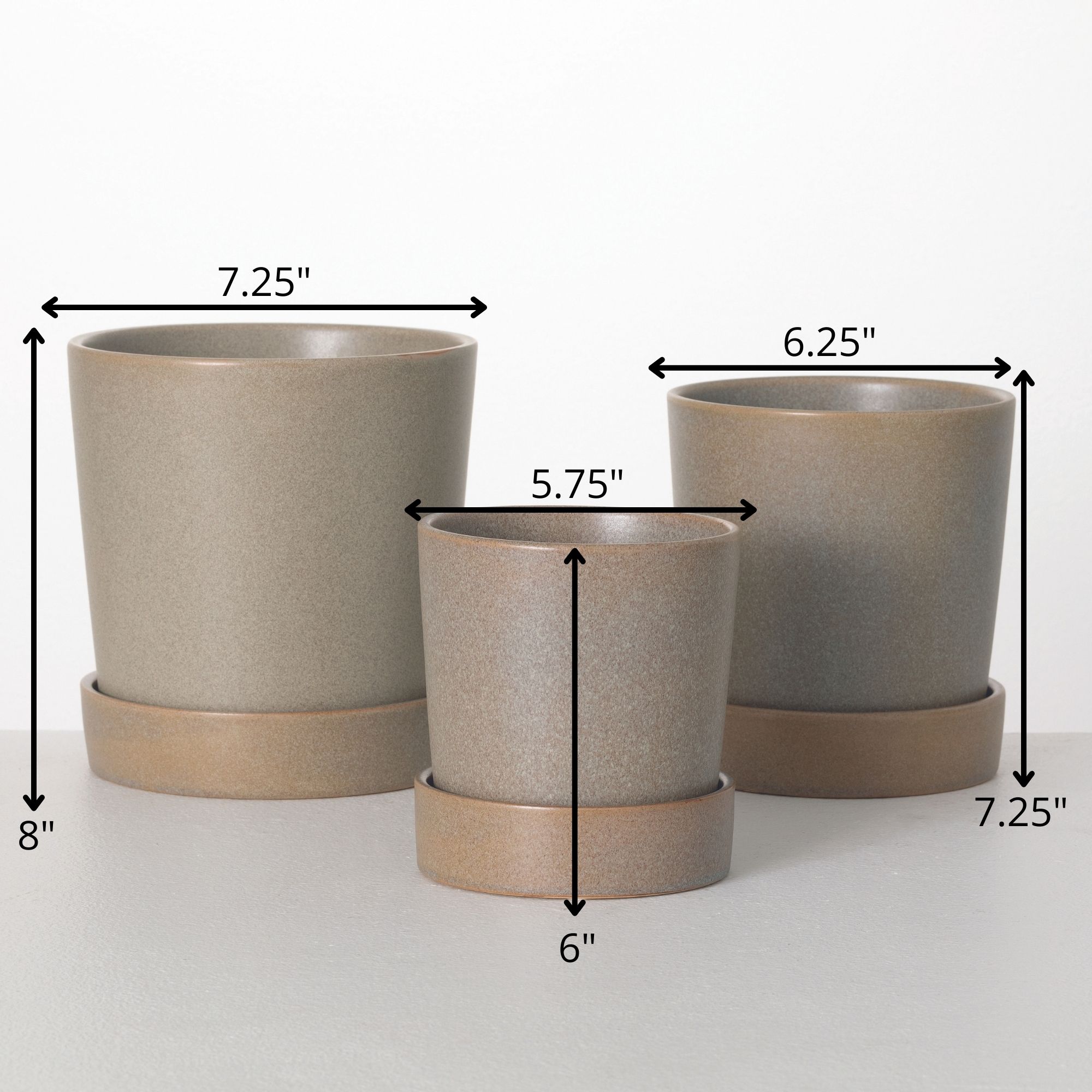 Sullivans 8", 7.25" & 6" Sand Planter With Saucer Set of 3, Ceramic