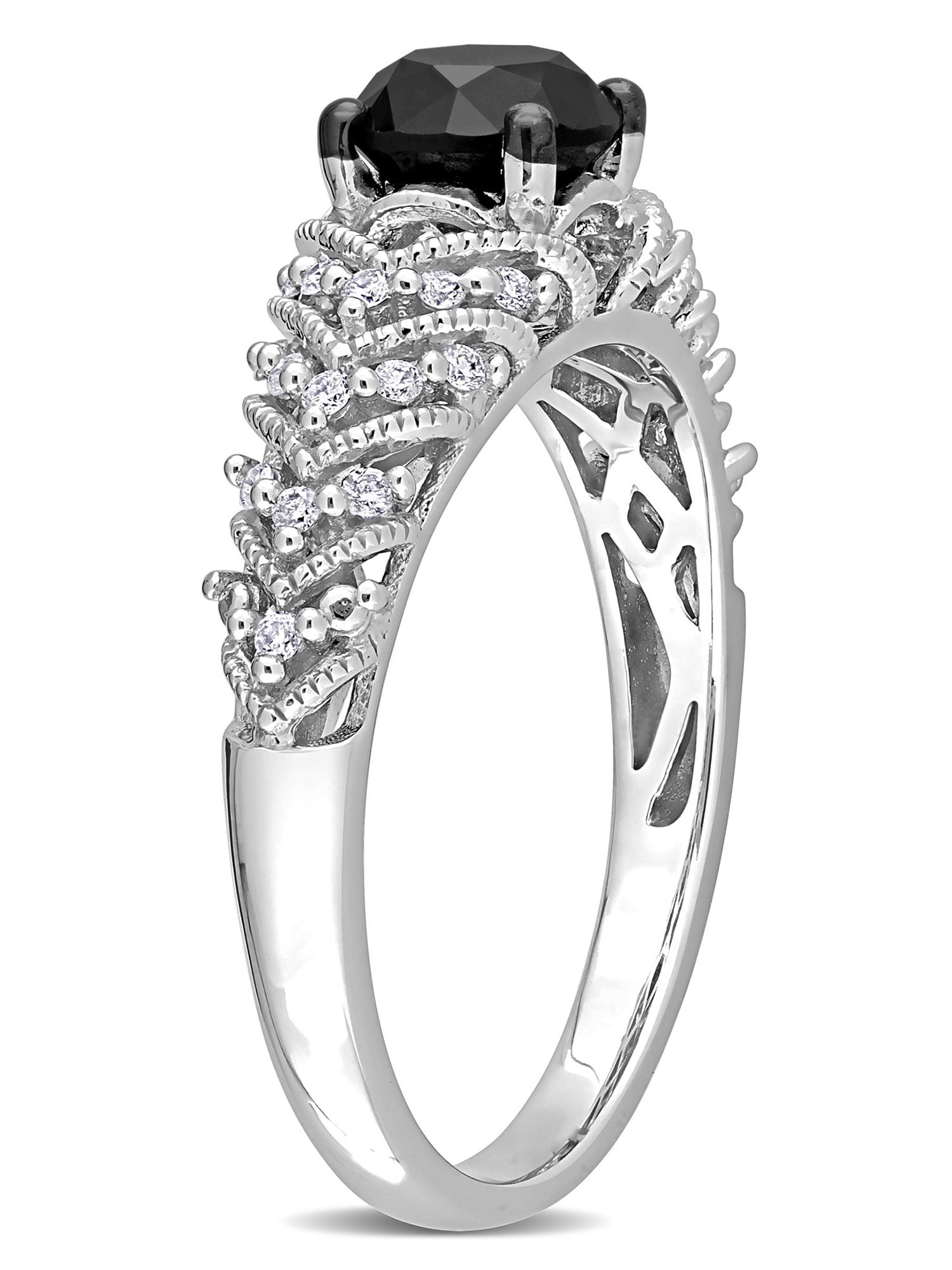 4/5 Carat T.W. Black and White Diamond 14kt White Gold Vintage Engagement Ring