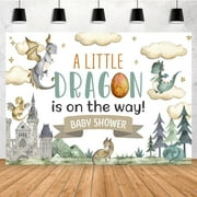 Dragon Baby Shower Backdrop for Boy Girl Kid Castle Cloudy Flying Dinosaur Party Watercolor Dragon Theme A Little is On The Way Photography Background Banner Photo Booth Props