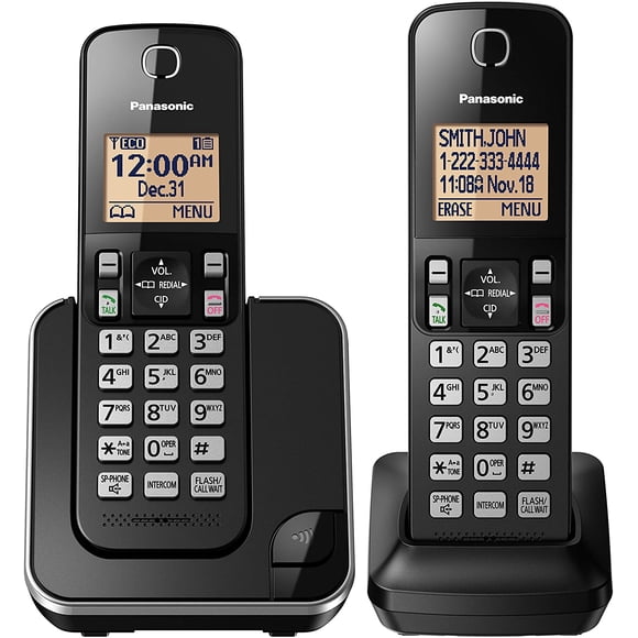 Panasonic DECT 6.0 Expandable Cordless Phone - 2 Handsets; Call Block Feature; Black - KX-TGC382CB