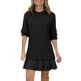 thumbnail image 5 of NANAIQ Womens Cable Knit Sweater Dress Crewneck Long Sleeve Patchwork Pleated Mini Dress Drop Waist Twofer Tunic Black S, 5 of 7