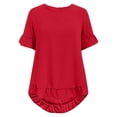 thumbnail image 4 of Blouse à Col à Volants pour Femmes - Chemise Boutonnée à Manches Courtes d'Été, Coupe Ample Décontractée Col Rond avec Détails Féminins (Rouge 1 / S), 4 of 7
