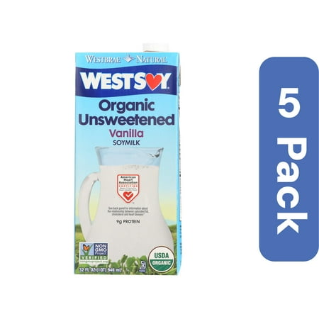 WestLife Organic Unsweetened Vanilla Soymilk 32 fl oz (Pack of 5)