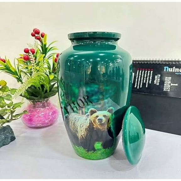 Human Ashes,Design Bear's Green urns 10" Adult Memorial Urn for Mom, Dad, Husband or Wife, Matching Keepsake Urn Funeral Cremation Urn