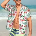 thumbnail image 3 of Fotbe Flamingo Flower Hawaiian Shirt for Men Unisex Summer Beach Casual Short Sleeve Cotton Linen Button Down Shirts-Small, 3 of 5