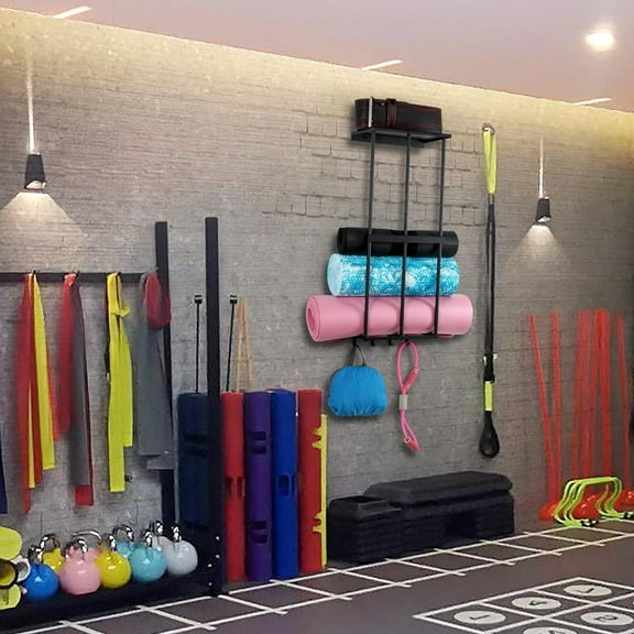 Wall Mounted Garage Storage for Camping Chairs, Metal Organizer with 4 Hooks and Floating Shelf