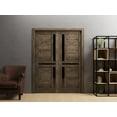 thumbnail image 3 of Sliding French Double Pocket Doors 84 x 80 inches | Veregio 7588 Cognac Oak with Black Glass | Kit Trims Rail Hardware | Solid Wood Interior Bedroom Sturdy Doors, 3 of 5