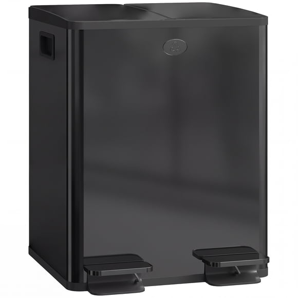 HOMCOM Poubelle Double, 2 x 20 Litres Poubelle avec Couvercle à Fermeture Douce, Noir