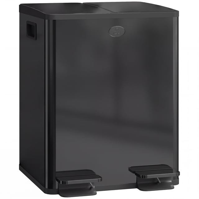 HOMCOM Dual Trash Can, 2 x 20 Liter Garbage Can with Soft Close Lid, Black