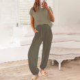thumbnail image 4 of Women's 2 Piece Set, Summer Short Sleeve Top and Loose Fit Pants Outfit, Casual Cuffed Ankle Lounge Set, Matching Outfit Set for Women, Summer Lounge Set and Casual Wear-Brown, 4 of 6