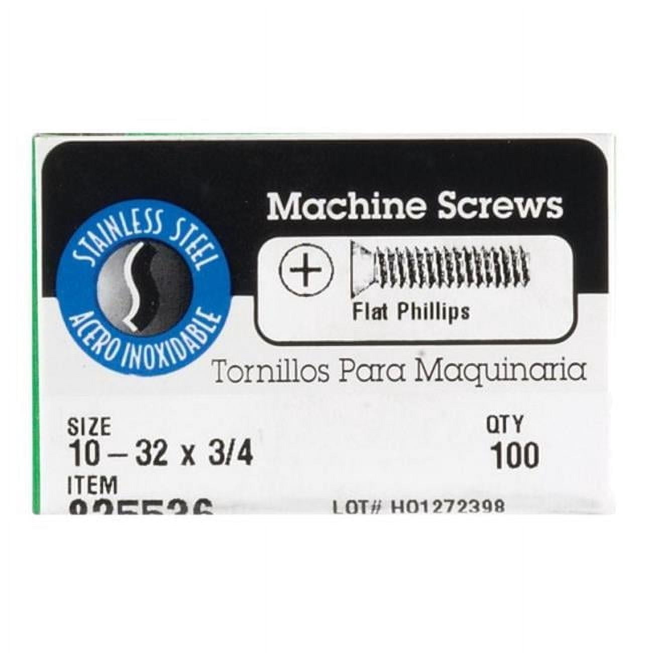 Hillman No. 10-32 X 3/4 in. L Phillips Flat Head Stainless Steel Machine Screws 100 pk