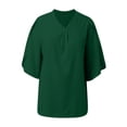 thumbnail image 5 of OSOLU Women Solid Color Fashion V-Neck T-Shirt Tshirts Tee Loose Temperament Casual Petal Sleeve Shirt Tops Breathable Dailywear, 5 of 5