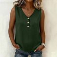 thumbnail image 2 of Hearthz Women's Striped V Neck Women Sleeveless Tops 3 Buttons Henley Curved Hem Workout Tank Tops Woman Lightweight Textured Vest, 2 of 9