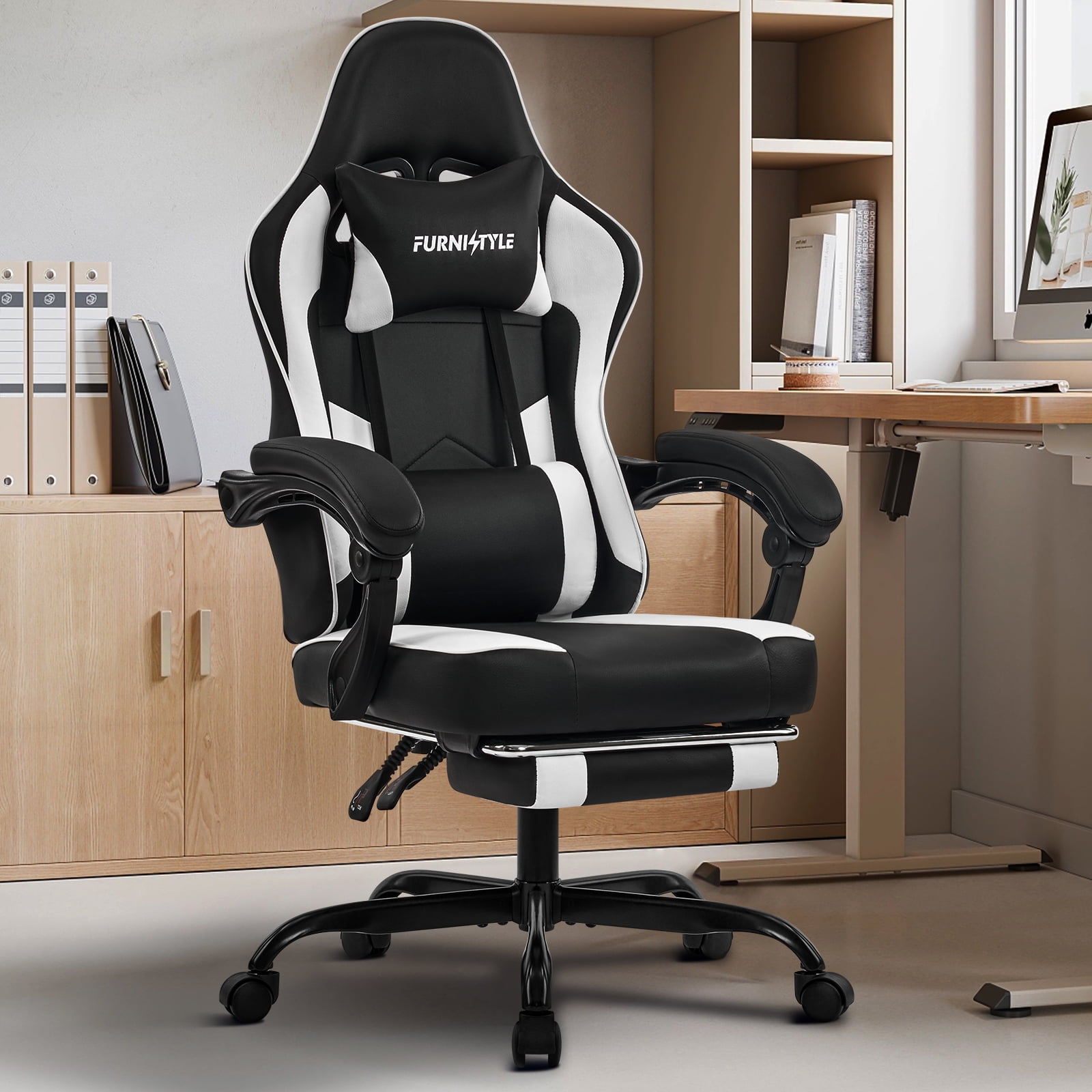 Gaming Chair, Video Game Chair with Headrest and Lumbar Support,High Back Ergonomic Computer Chair with Footrest,Swivel Desk Office Chair, Black