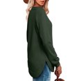 thumbnail image 3 of Womens Sweatshirt Crewneck Long Sleeve Shirts Loose Tops Curved Hem Pullover Fall Fashion Winter Clothing Dark Green L, 3 of 5
