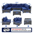thumbnail image 3 of MOLIBYME 7 Pcs Outdoor Patio Furniture Set, Modular Outdoor Sectional Wicker Conversation Set, Rattan Sofa Set with Glass Table and Washable Cushion Covers, Blue Cushion, 3 of 9