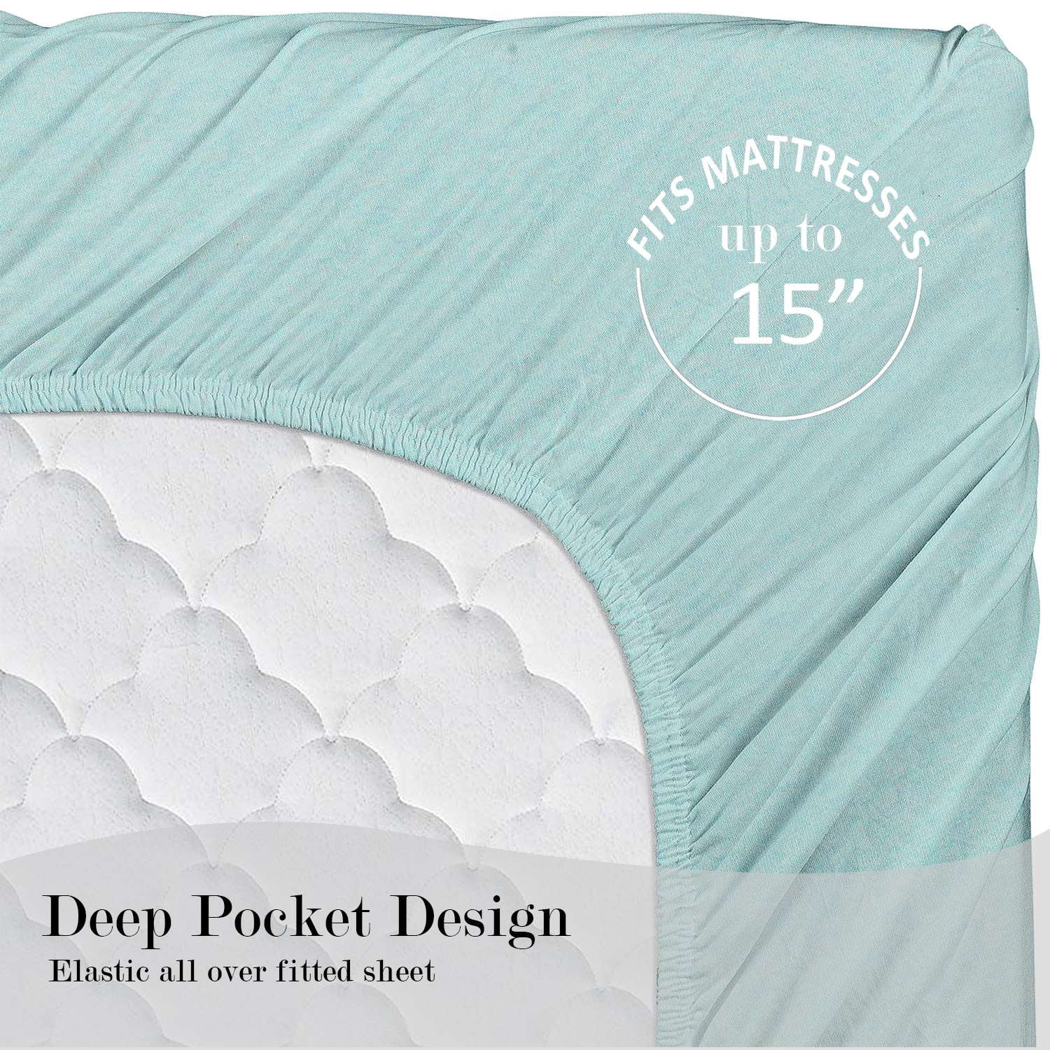 Mainstays Cotton Rich Extra Soft Jersey Bed Sheet Set, Full, Classic Mint, 4 Pieces