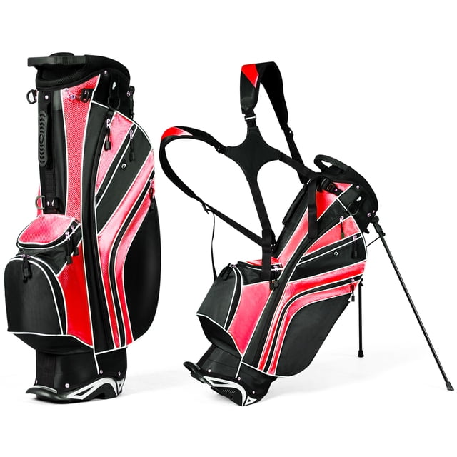 Costway Bolsa de Golf con Trípode Bolsa de Palos de Golf con 6 Divisores 7 Bolsillos Paragüero Ligera Portátil con Correa para el Hombro
