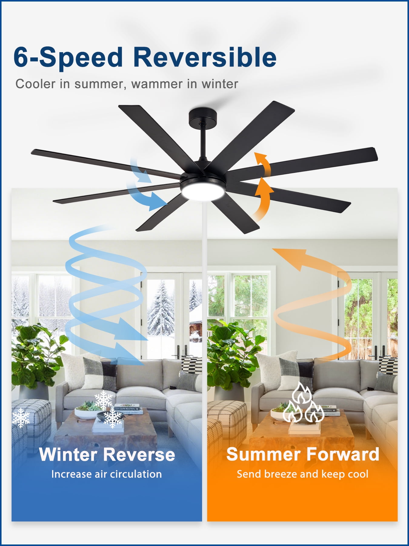 Depuley 66-Inch Indoor/Outdoor Ceiling Fan with Light - 8-Blade in Black Walnut, Remote & App Control, Dimmable 3CCT LED, Quiet DC Motor​