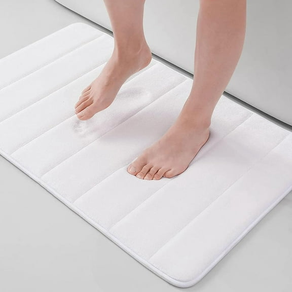 Memory Foam Bath Mat Rug, 24" x 16", Ultra Soft and Non-Slip Bathroom Rugs, Water Absorbent and Machine Washable Bath Rug for Bathroom, Shower, and Tub, White