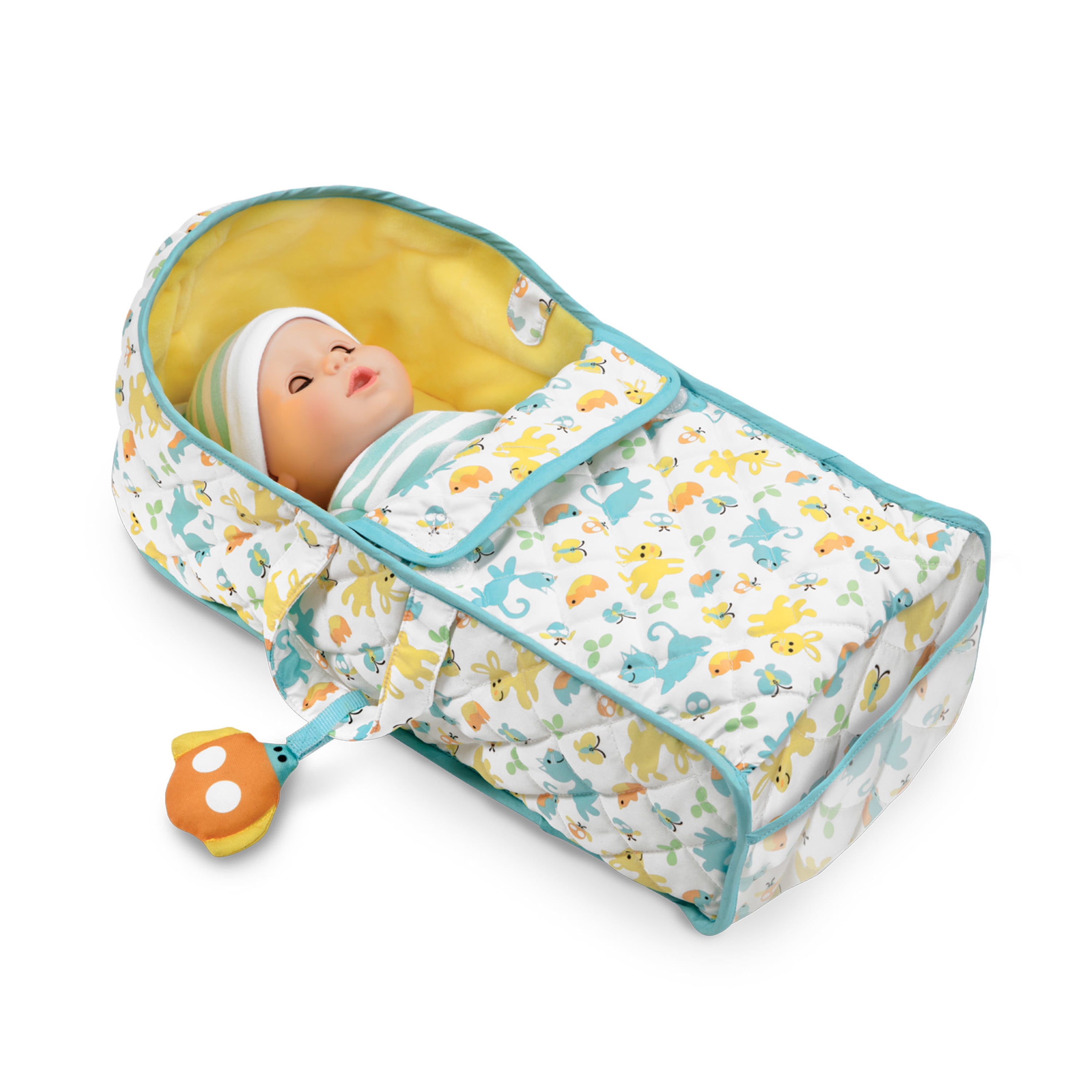Melissa & Doug Mine to Love Bassinet Play Set Portable Carrier for Dolls with Crinkle Toy, Nursery Rhyme Book