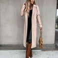 thumbnail image 2 of Women's Faux Wool Coat Blouse Thin Coats Trench Long Jacket Ladies Slim Long Belt Beige XXL, 2 of 15