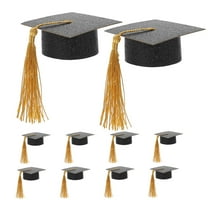 EXHUMKY 12Pcs Students Teachers Families Graduation Cap Wine Bottle Toppers Black Paper Cotton Decorative