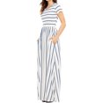 thumbnail image 4 of Robe Longue à Manches Courtes Blanche à Rayures Bleues pour Femmes, 4 of 4