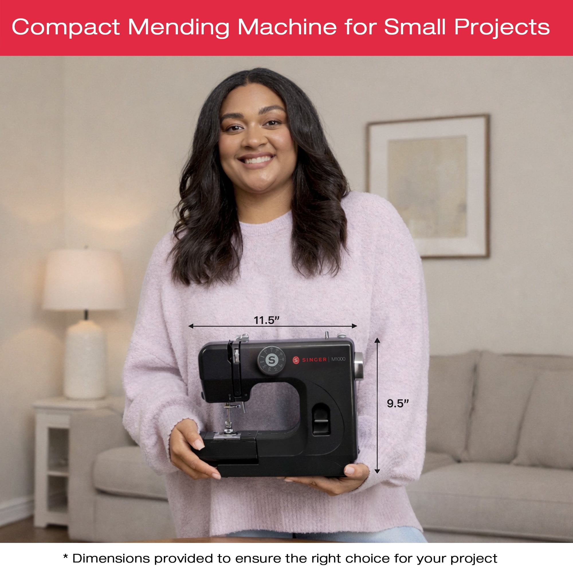 SINGER M1000 Mending Machine (Black) Compact, Lightweight & Portable With LED Light | 4 Built in stitches delivers 32 Stitch Applications | Great for Light to Medium Weight Fabrics & Repairs