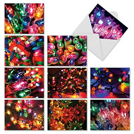 'M3276 LIGHT BRIGHTS' 10 Assorted All Occasions Notecards Feature Strings of Holiday Lights with Envelopes by The Best Card