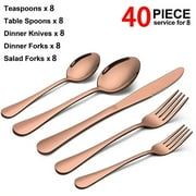 Vesteel 40 Piece Copper Silverware Flatware Set for 8, Stainless Steel Eating Utensils Cutlery Tableware Includes Knives/Spoons/Forks