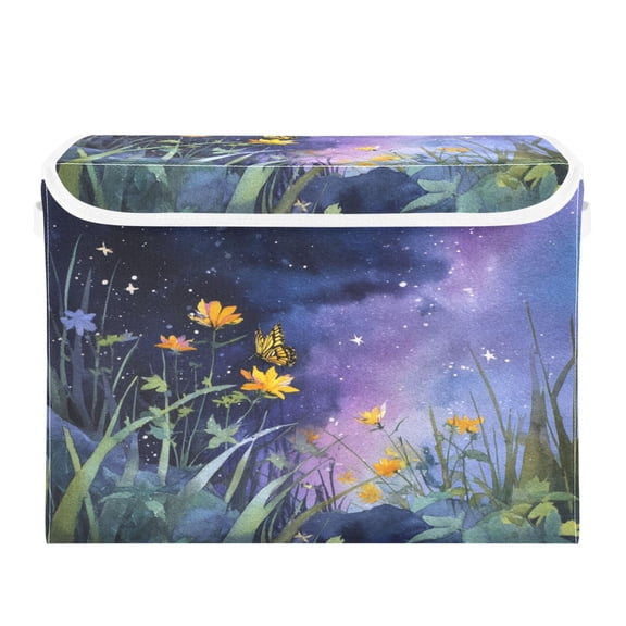 Storage Box With Lid 16.5x12.6x11.8In Foldable Stacked Household Storage Box Flower Butterfly