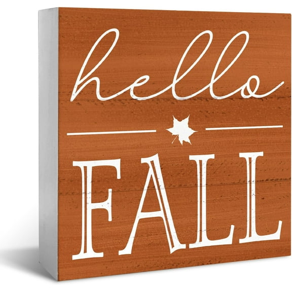 Zomyto 5x5 IN Fall Decor Hello Fall Wooden Box Sign, Rustic Farmhouse Retro Artwork Fall Decor