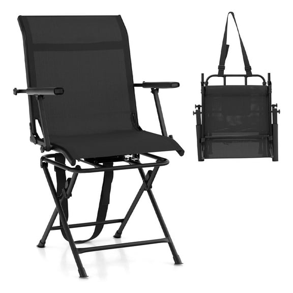 Hunting Chair, 360°Swivel Hunting Blind Chair, Folding Deer Hunting Chair with Carrying Strap, Portable and Lightweight Ground Chair for Fishing, Camping, Picnic, 330LBS Capacity, Black