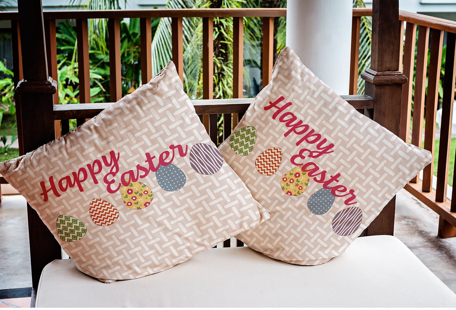 20" x 20" Simply Daisy Happy Easter Indoor/Outdoor Pillow, Shell Pink Qty 1