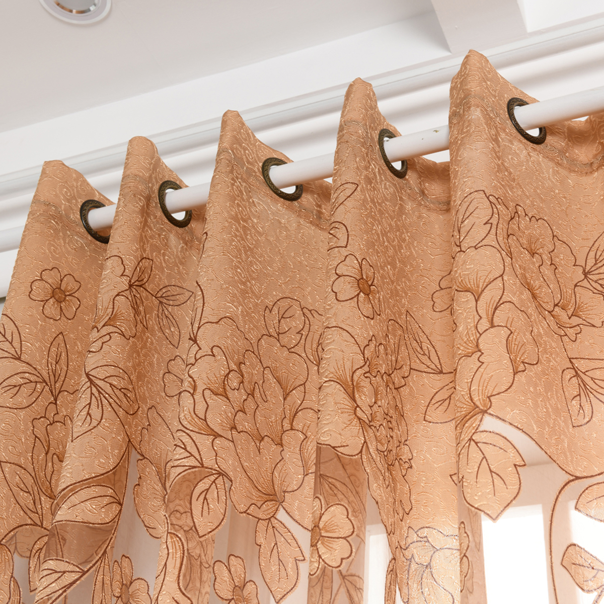 Nicexmas Half Shaded Jacquard Curtain Cut Flowers Sheer Punching