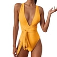 thumbnail image 1 of LUOGENLI Plus Size Swimsuit for Women 1-piece Tummy Control Women One Shoulder Swimsuit Bikini Swimsuit Irregular Solid Color Monokinis Swimsuit Yellow Size S, 1 of 5