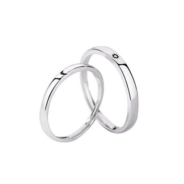 Anillo de pareja con apertura de sol, luna y estrella en plata S925 Anillo de pareja simple coreano Anillo de pareja con sol y luna