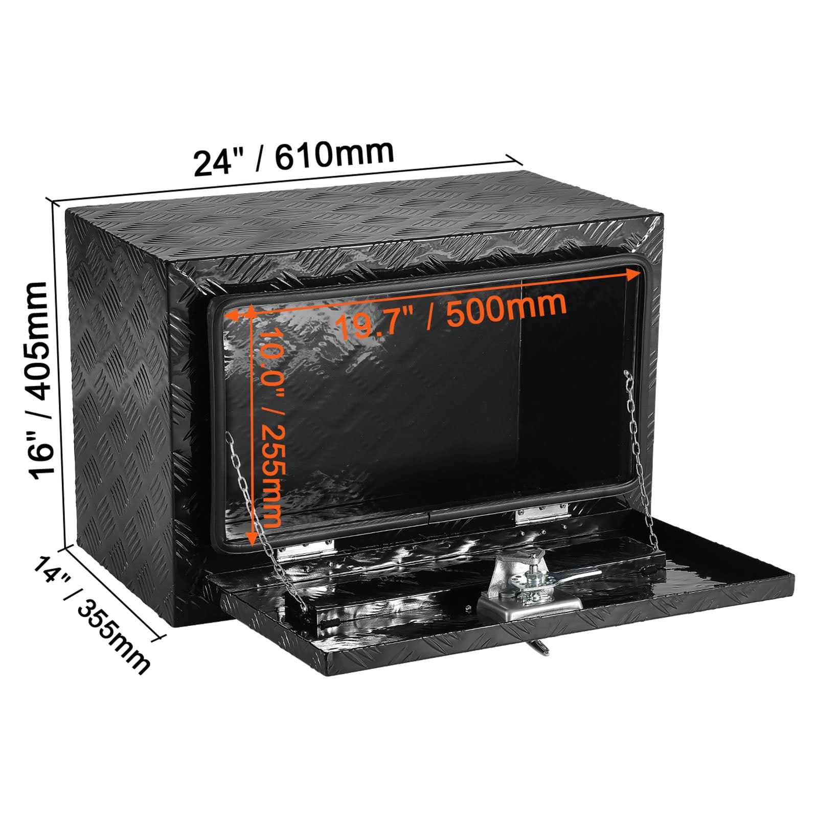 VEVOR Underbody Truck Box, 24" x 14" x 16" Pickup Storage Box, Heavy Duty Aluminum Diamond Plate Tool Box with Lock and Keys, Waterproof Trailer Storage Box with T-Handle Latch for Truck, Van,Trailer