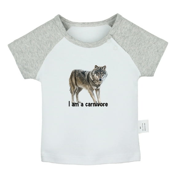I am a Carnivore Funny T shirt For Baby, Newborn Babies Animal Wolf T-shirts, Infant Tops, 0-24M Kids Graphic Tees Clothing (Short Gray Raglan T-shirt, 0-6 Months)